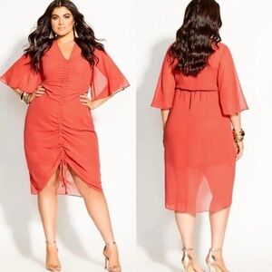 NWT City Chic Drawn Up Cinched Midi Dress in Fruit Punch Red